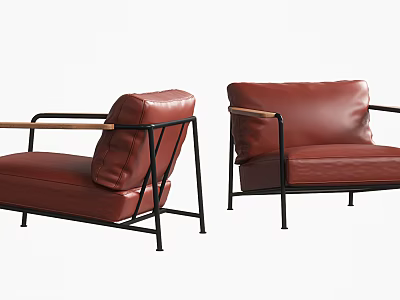 Modern Red Leather Single Sofa With Black Metal Frame And Armrest Design 3d model