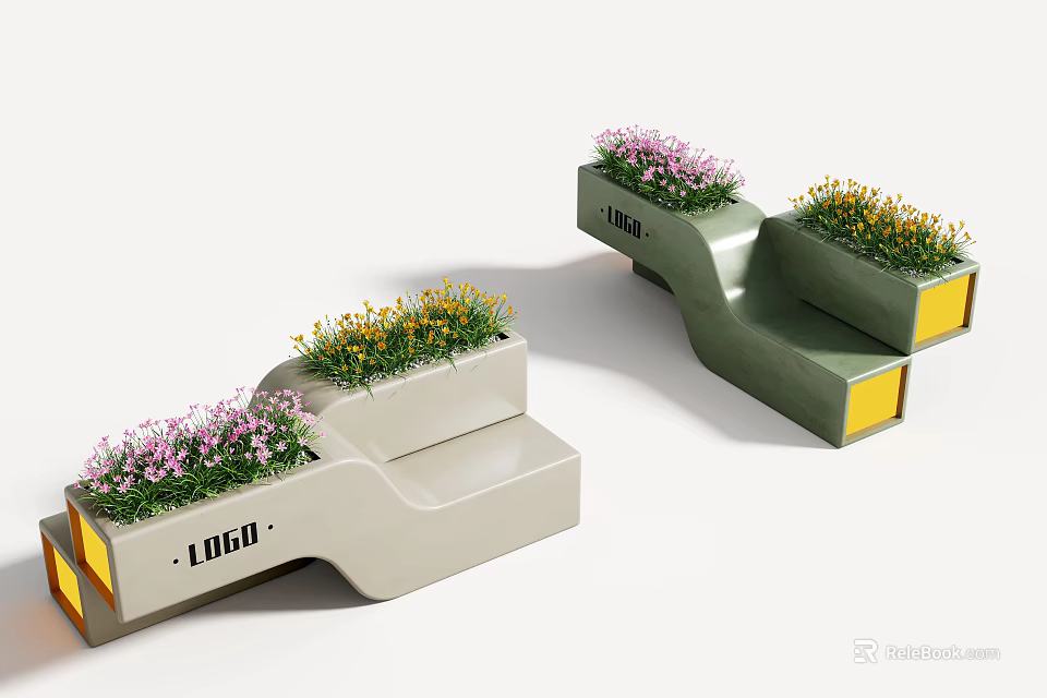 Innovative Multifunctional Outdoor Chair With Built In Flower Planters For Public Garden And Street Decoration 3d model 