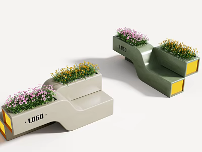 Innovative Multifunctional Outdoor Chair With Built In Flower Planters For Public Garden And Street Decoration 3d model