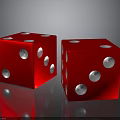 Two Red Dice With White Dots On Glossy Surface Showing Clear Reflections