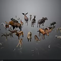 Various Animal Models With Horses Deer Bears Birds In Different Colors Arranged On Dark Background