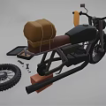 Vintage Motorcycle Being Repaired With Detached Wheel Tools And Brown Seat Bag