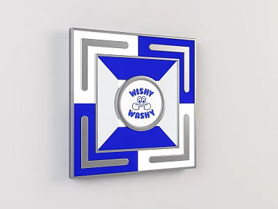 Modern Square Wall Light with Blue White Gray and Circular Logo WISH YOU HAPPY Text 3d model