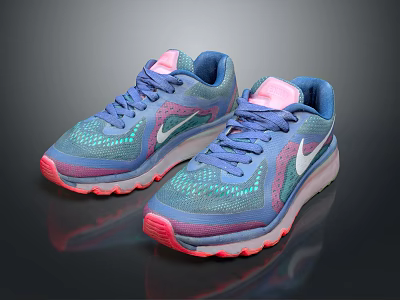Blue and Pink Running Shoes With Mesh Upper Blue Laces Pink Tongue and Cushioned Sole 3d model