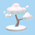 Cartoon Scene With Cloud Shaped Tree Canopy And Star Decorations On Light Blue Background 3d model