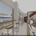Modern Open Café Interior Featuring Glass Doors Night View Lighting Bookshelves Tables And Chairs