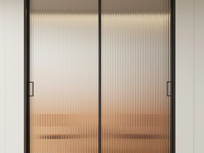 Modern Interior Sliding Doors Design With Ribbed Glass Black Frame And Light Filtering Effect 3d model