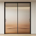 Modern Interior Sliding Doors Design With Ribbed Glass Black Frame And Light Filtering Effect