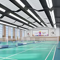 Indoor Badminton Courts Fitness Space With Green Surfaces Wooden Ceiling And Large Windows