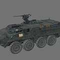 Military Green Armored Tank With Eight Wheels Mounted Weapon And Storage Boxes