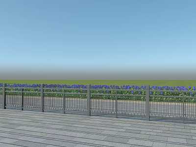 Modern Metal Fence Design For Outdoor Terrace With Green Grass And Wooden Floor 3d model