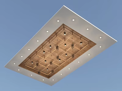 Modern Wooden Floor Design With Square Pattern Embedded Lights And White Border Trim 3d model