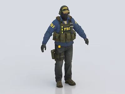 FBI Game Character In Blue Uniform With Tactical Vest Helmet And Mask 3d model