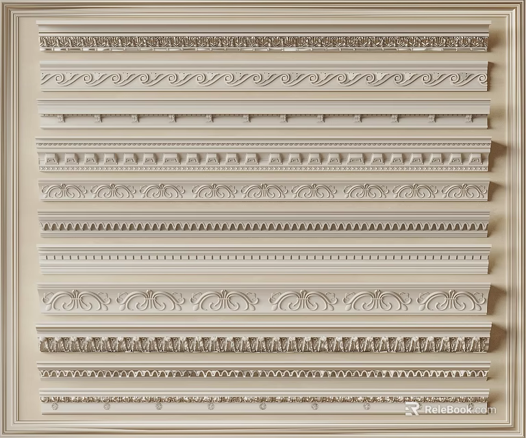 Various Elegant Gypsum Crown Molding Patterns for Interior Home Decoration 3d model 