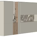 Modern White Cabinet With Wooden Accent Vase And Patterned Panel Design