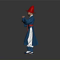 Man Wearing Blue Traditional Costume With Red Hat Standing On Gray Background