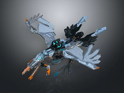 Futuristic Mechanical Eagle Character With Metallic Wings Blue Glowing Elements And Orange Talons 3d model