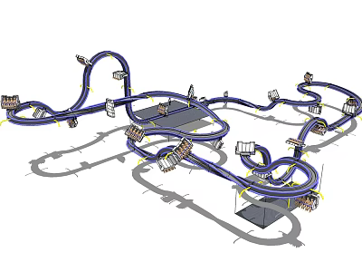 Blue Track Amusement Park Ride With Complex Twisty Curves And 3D Layout Design 3d model