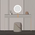 White Dressing Table With Round Mirror Scented Diffuser Small Bag And White Stool 3d model
