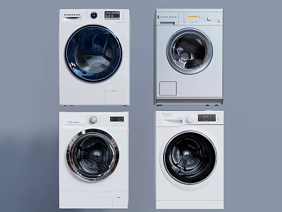 White Front Load Washing Machines With Different Models Design And Features 3d model
