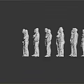 Group of White Human Figures in Various Poses with Gray Background and Floor Reflections