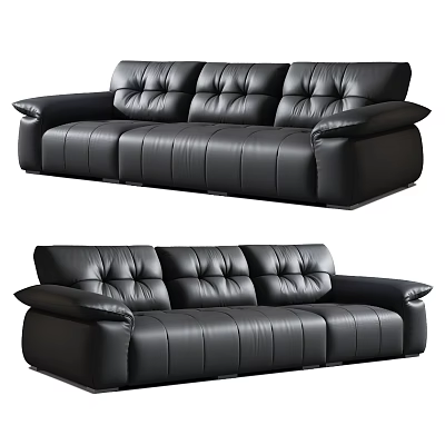 Modern Black Leather Three Seater Sofa With Comfortable Cushioned Armrests 3d model