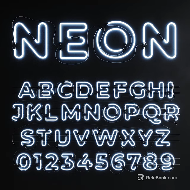 Bright And Colorful Neon Decorative Lights With Letters And Numbers For Illumination 3d model 