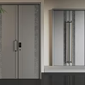 Modern Double Doors With Floral Patterns Electronic Lock And Metal Handles In Dark Light Gray