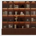 Modern Wooden Bookcase With Built-in Lighting And Multiple Compartments For Books And Decorative Items