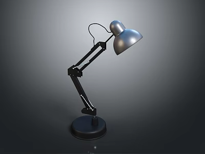 Modern Adjustable Metal Desk Lamp With Silver Shade And Round Base 3d model