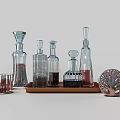 Elegant Wine Bottles and Glass on Wooden Tray with Decorative Tree Ornament