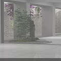 Modern Retail Store with Glass Doors and Green Plants at Entrance with Black Flooring