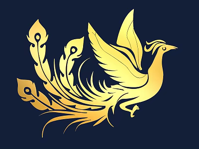 Golden Phoenix Carving with Intricate Feathers and Elegant Wings Design 3d model