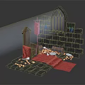 Cartoon Castle Interior Scene With Stone Walls Arched Window Treasure Chest Gold Coins And Carpets