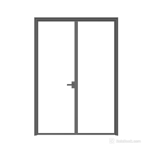 Contemporary Glass Double Doors With Sleek Metal Frame And Handle Design 3d model 