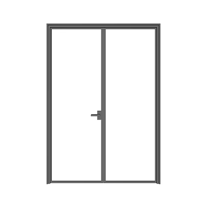 Contemporary Glass Double Doors With Sleek Metal Frame And Handle Design 3d model