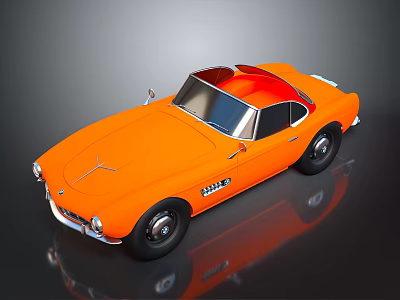 Orange Vintage Sports Car With Convertible Top Sleek Body Black Wheels And Shiny Reflection 3d model