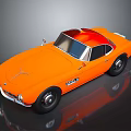 Orange Vintage Sports Car With Convertible Top Sleek Body Black Wheels And Shiny Reflection