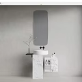 Modern Minimalist Marble Vanity With Wall Mirror Toiletries And Small Plant