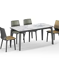 Modern Dining Table Set With Marble Top And Four Brown Backrest Chairs 3d model