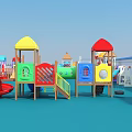 Colorful Playground Equipment With Slides Climbing Frames Swings And Blue Flooring
