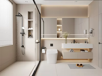 Modern Bathroom Interior With Shower Toilet And Vanity 3d model