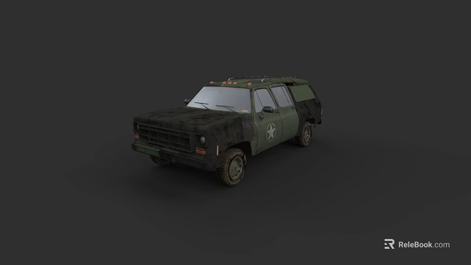 Military Weapon Transport Vehicle With Green Camouflage And Star Emblem 3d model 