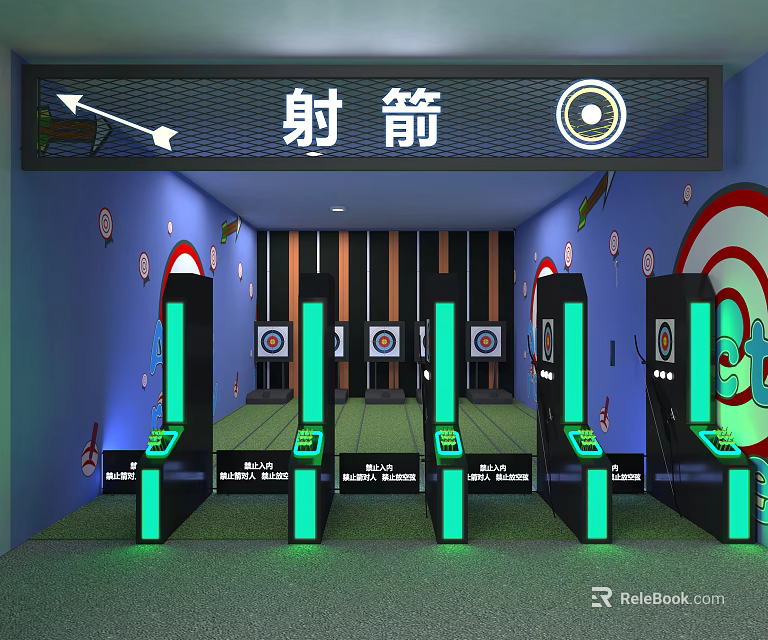 Modern Indoor Archery Range with Multiple Targets and Fitness Training Equipment 3d model 