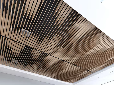 Modern Ceiling Design With Striped Wooden Panels 3d model
