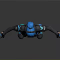Futuristic 3D Character With Blue Hair Black And Blue Outfit And Glowing Gear