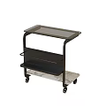 Modern Wheeled Side Table With Glass Top Black Metal Frame And Marble Tray
