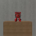Red Mecha Robot Model With Detailed Design And Yellow Accents In Standing Pose