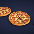 Delicious Pepperoni Pizza Whole Sliced And Small Slice On Dark Blue Background