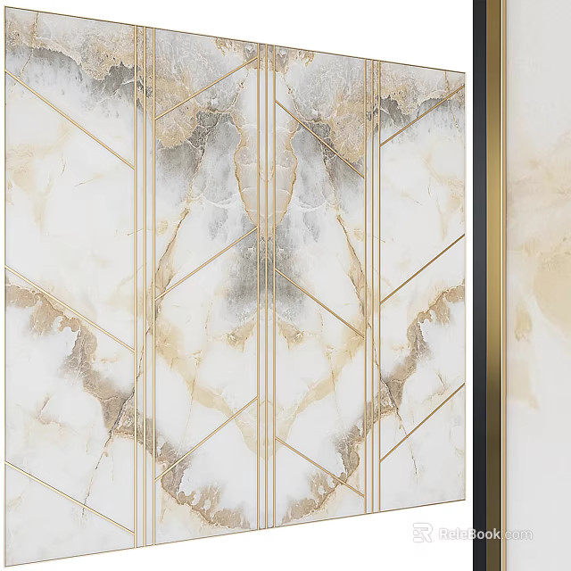 Luxury Wall Panel With Marble Texture And Gold Lines 3d model